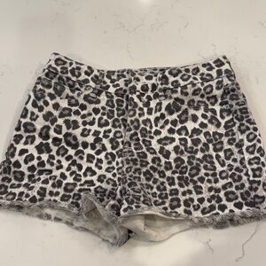 Good American Black and White Leopard Print Jean Shorts